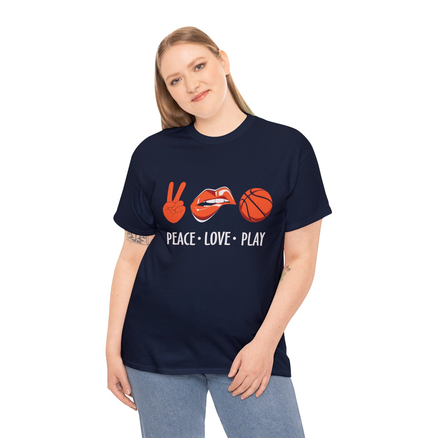 Peach, Love, Basketball Unisex Heavy Cotton Tee