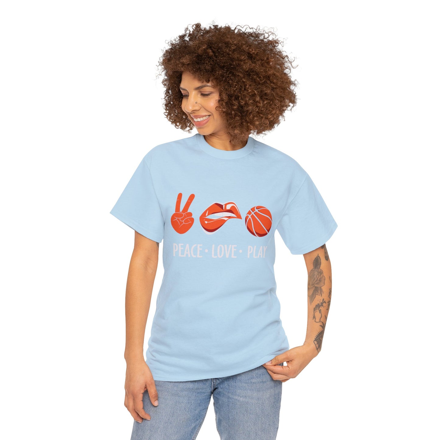 Peach, Love, Basketball Unisex Heavy Cotton Tee