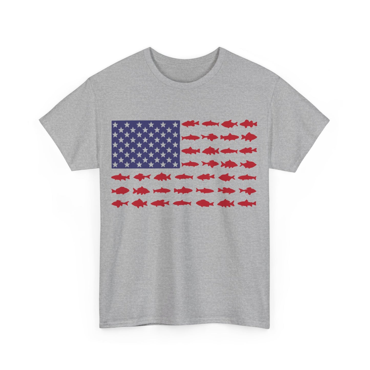 USA Flag with Fish Graphic Unisex Heavy Cotton Tee