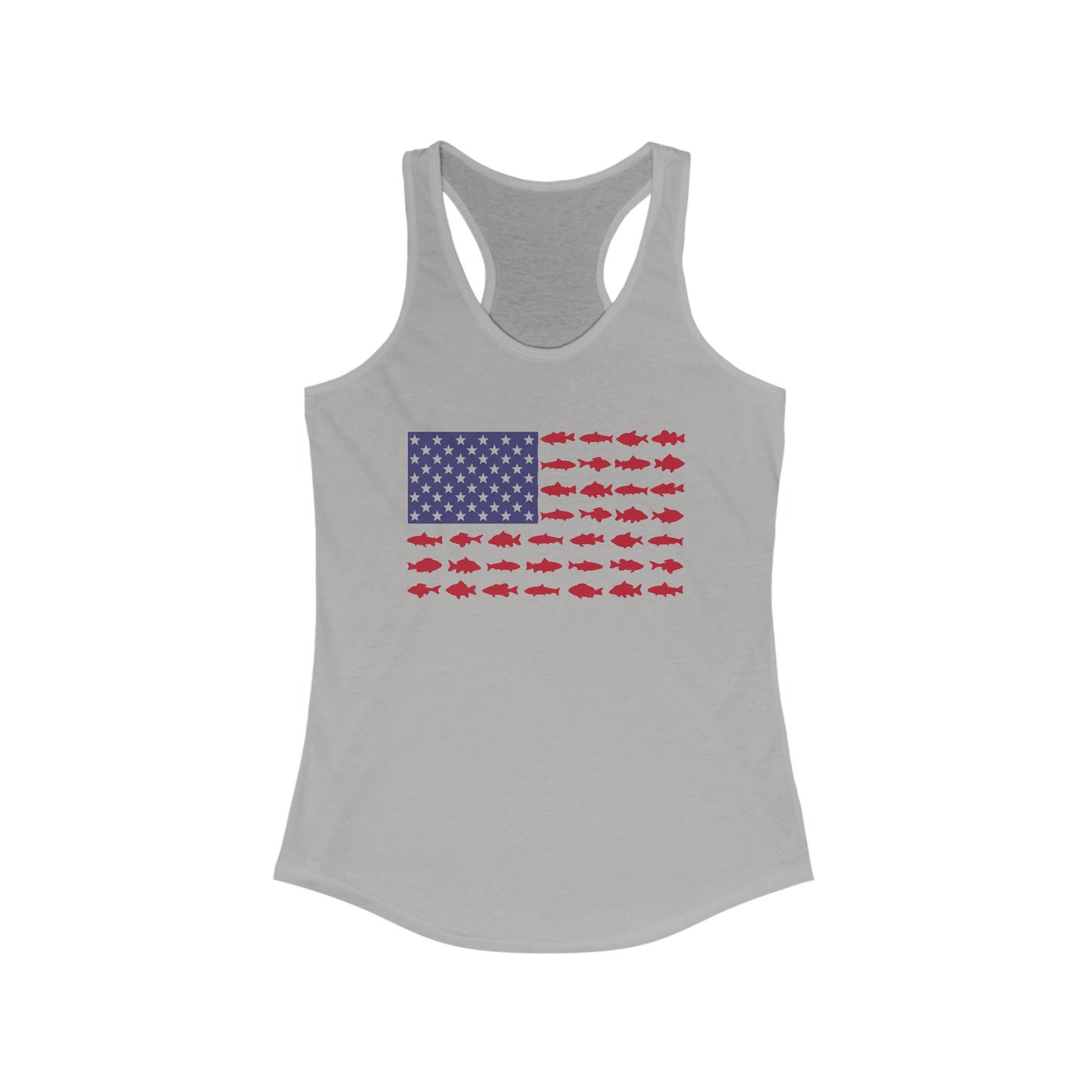 American Flag with Fish Stipes Women's Ideal Racerback Tank