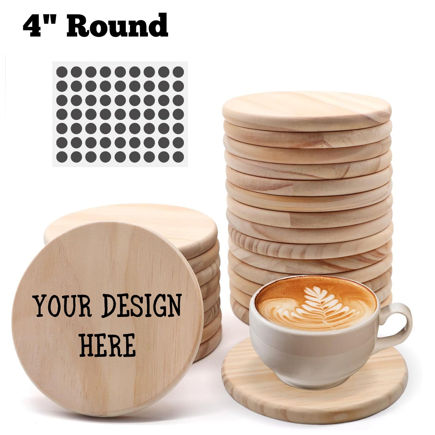 Custom Laser Engraved Coaster, 4" round, 4" square unfinished wood coasters