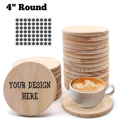 Custom Laser Engraved Coaster, 4" round, 4" square unfinished wood coasters