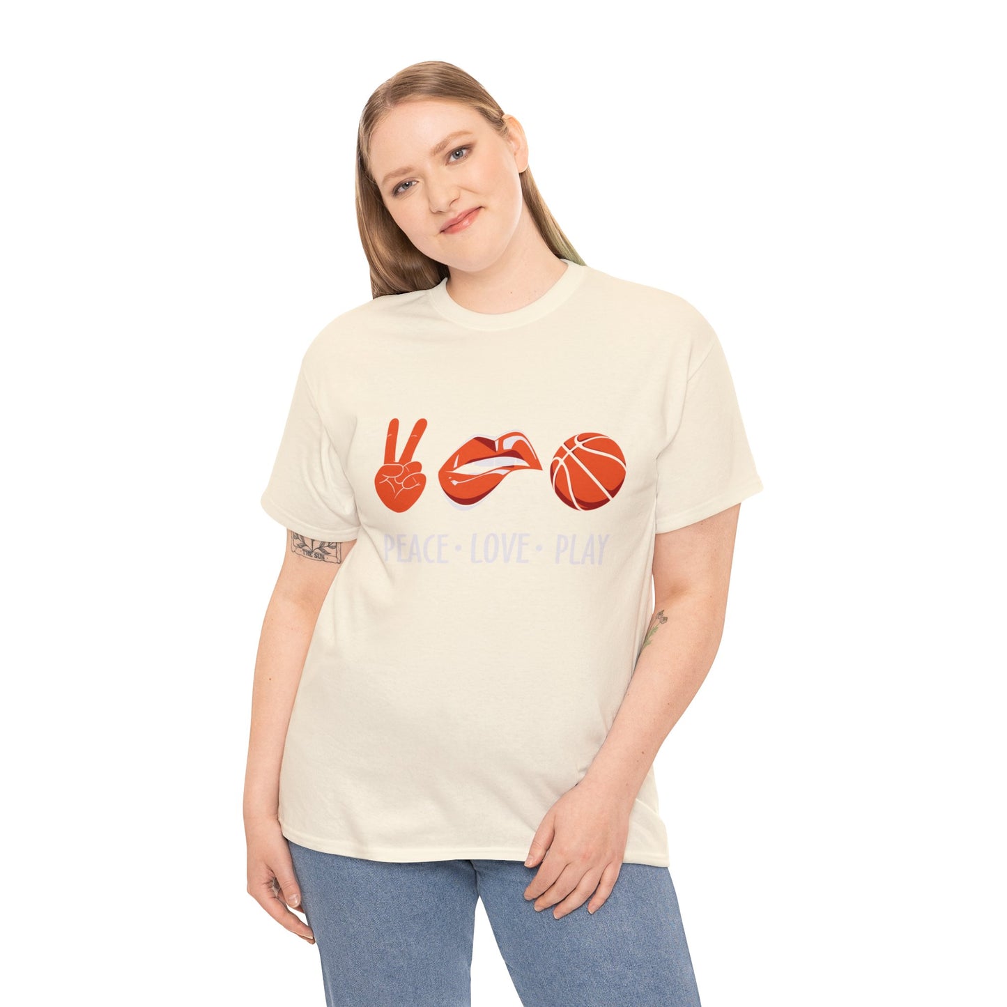 Peach, Love, Basketball Unisex Heavy Cotton Tee