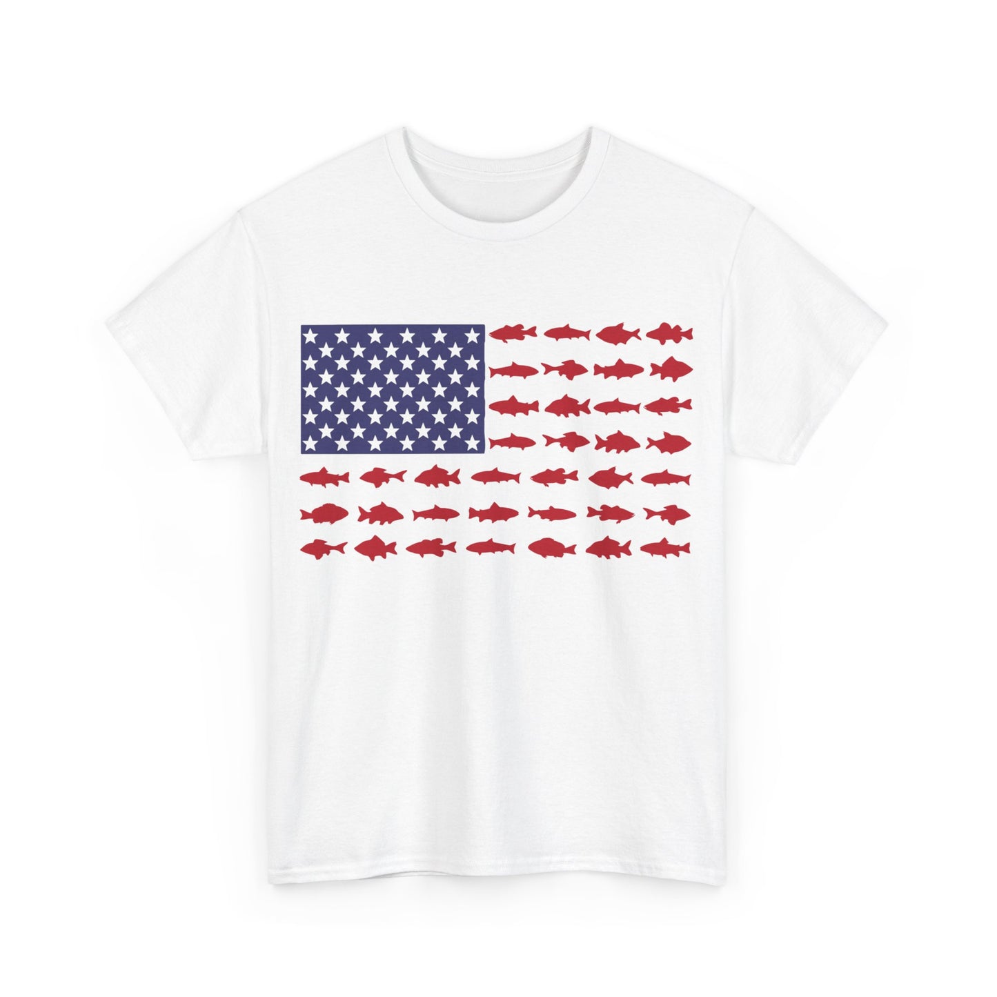 USA Flag with Fish Graphic Unisex Heavy Cotton Tee