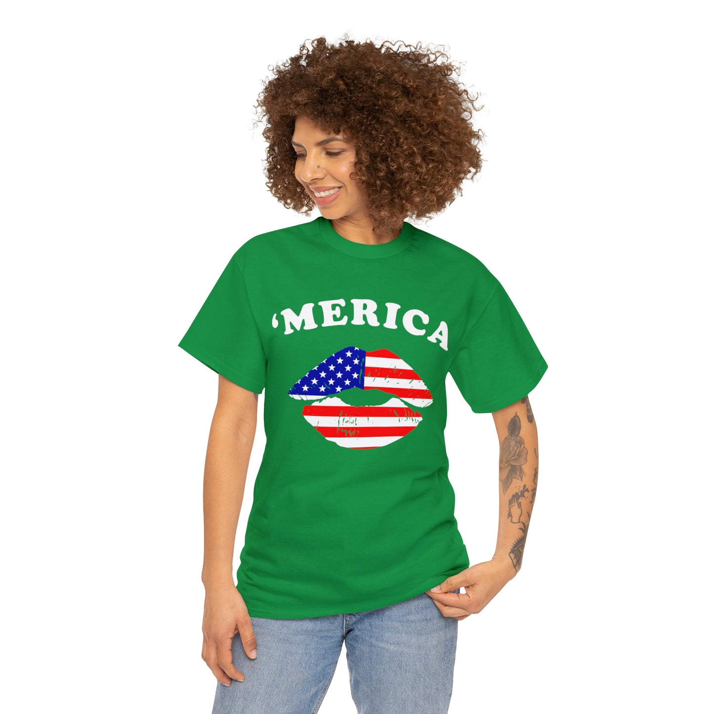 America 'Merica Flag Lips Unisex Heavy Cotton Tee