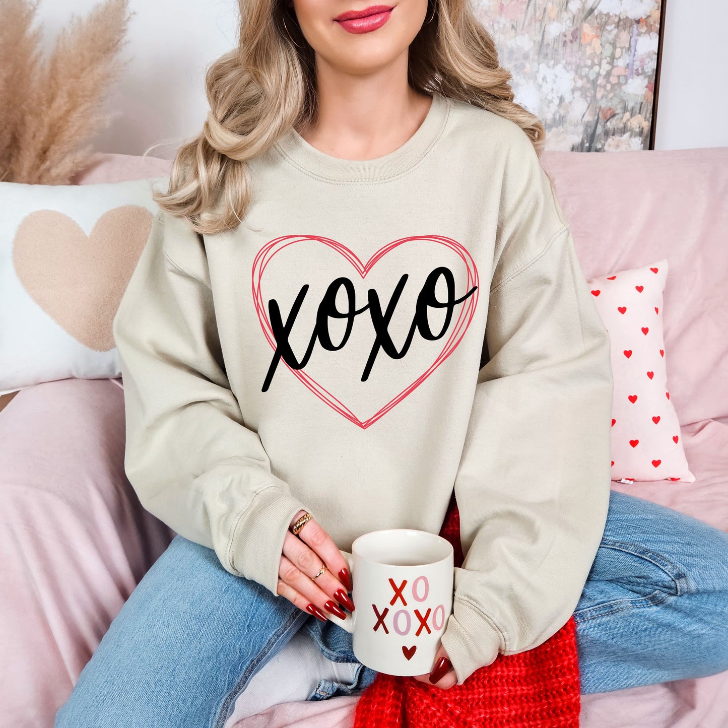 XOXO Heart Valentines Day Sweatshirt, Valentine Shirts for women and girls, Valentines Day Gifts for Mom