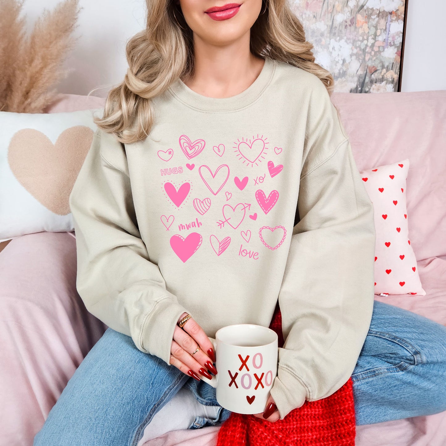 Love Hearts Valentines Day Sweatshirt, Valentine Shirts for women and girls, Valentines Day Gifts for Mom