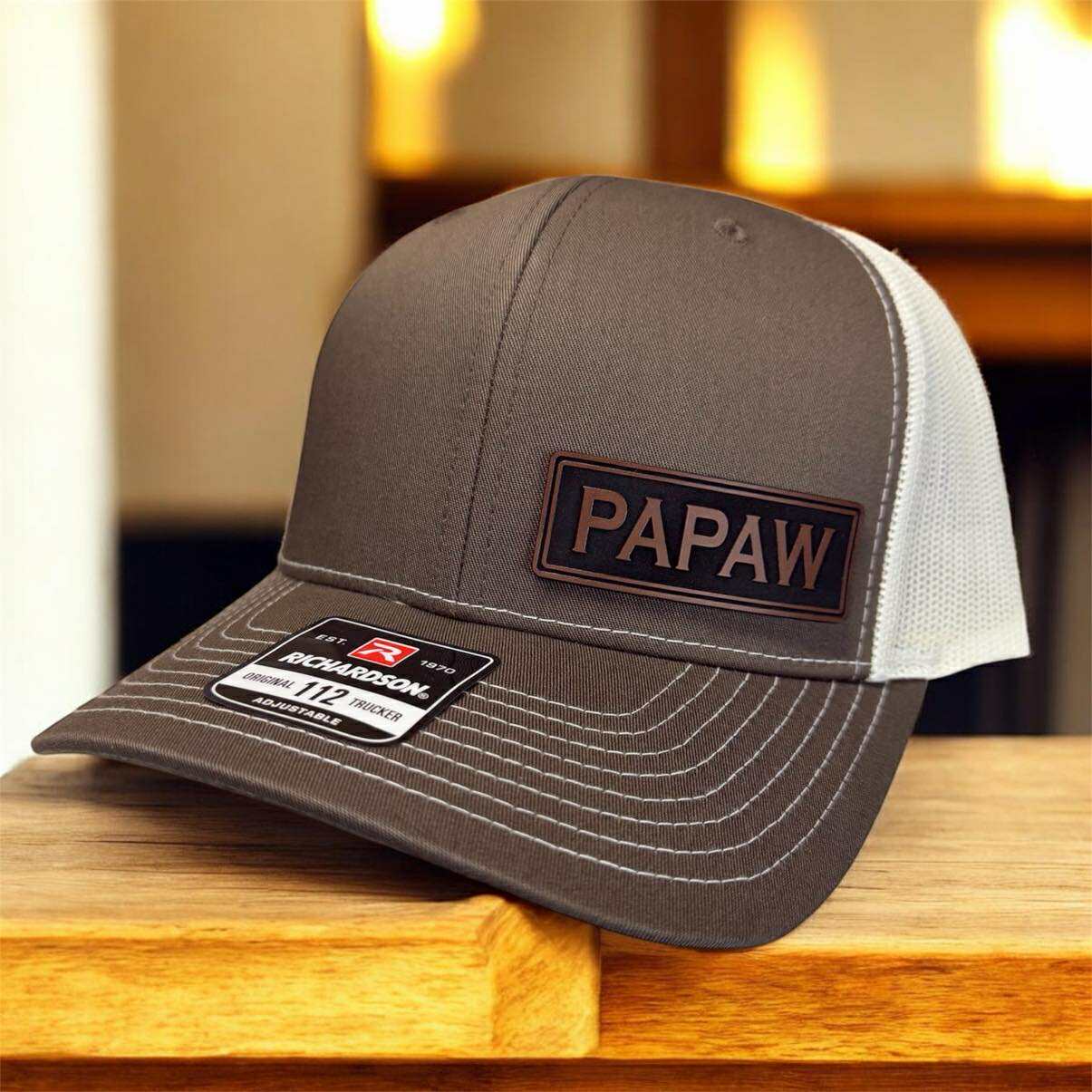 PAPAW Leather Patch Trucker Hat | Personalized Grandparent Name
