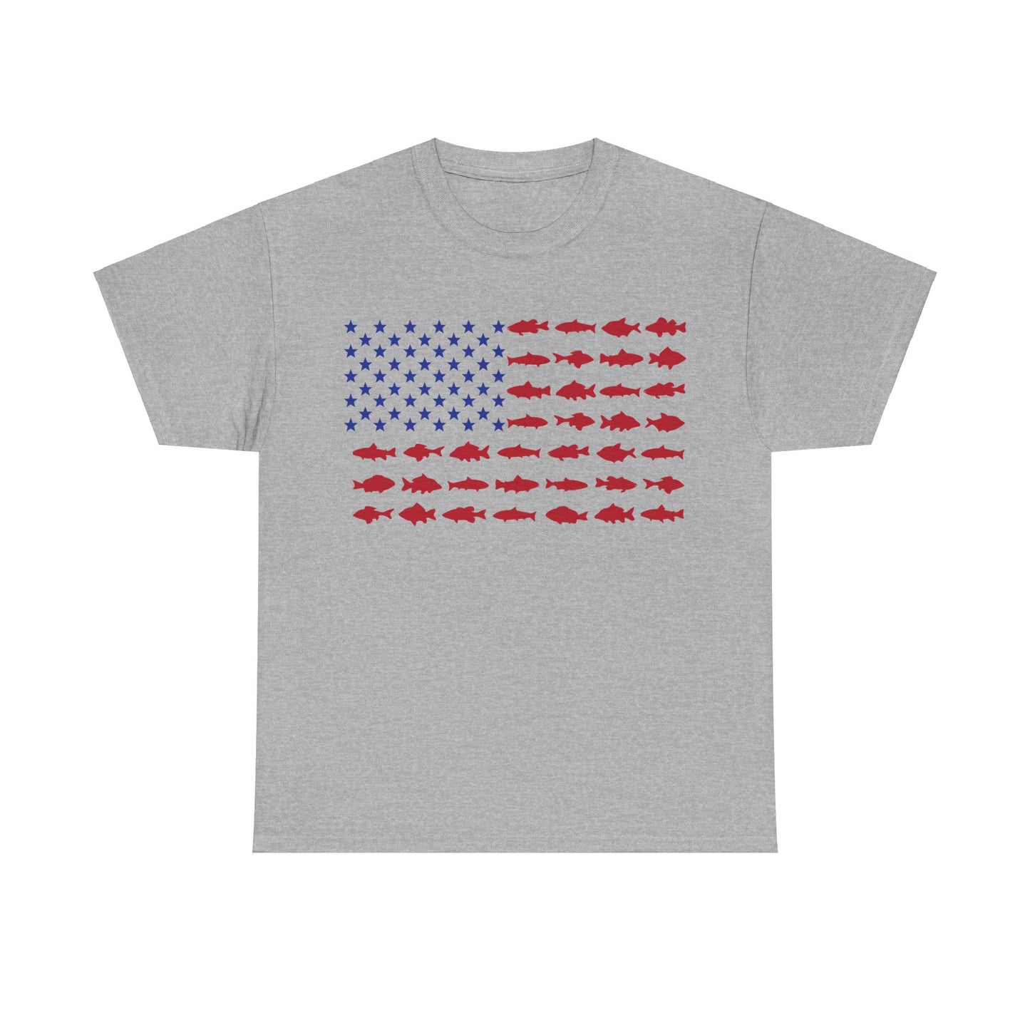 USA Flag with Fish Graphic Unisex Heavy Cotton Tee