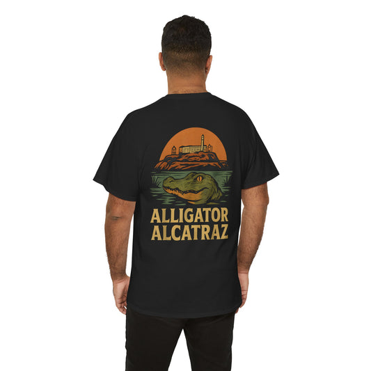 Alligator Alcatraz Tee | Unisex Heavy Cotton Shirt, Retro Print, Wildlife Gift, Unique Graphic Tee, Casual Wear