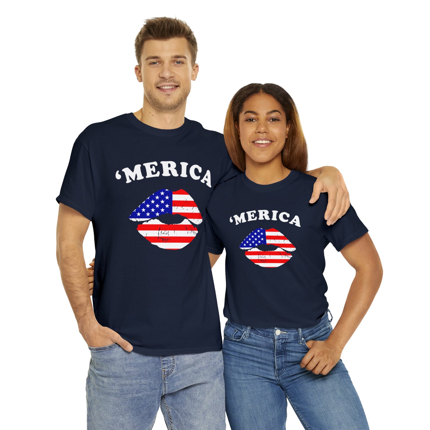 America 'Merica Flag Lips Unisex Heavy Cotton Tee