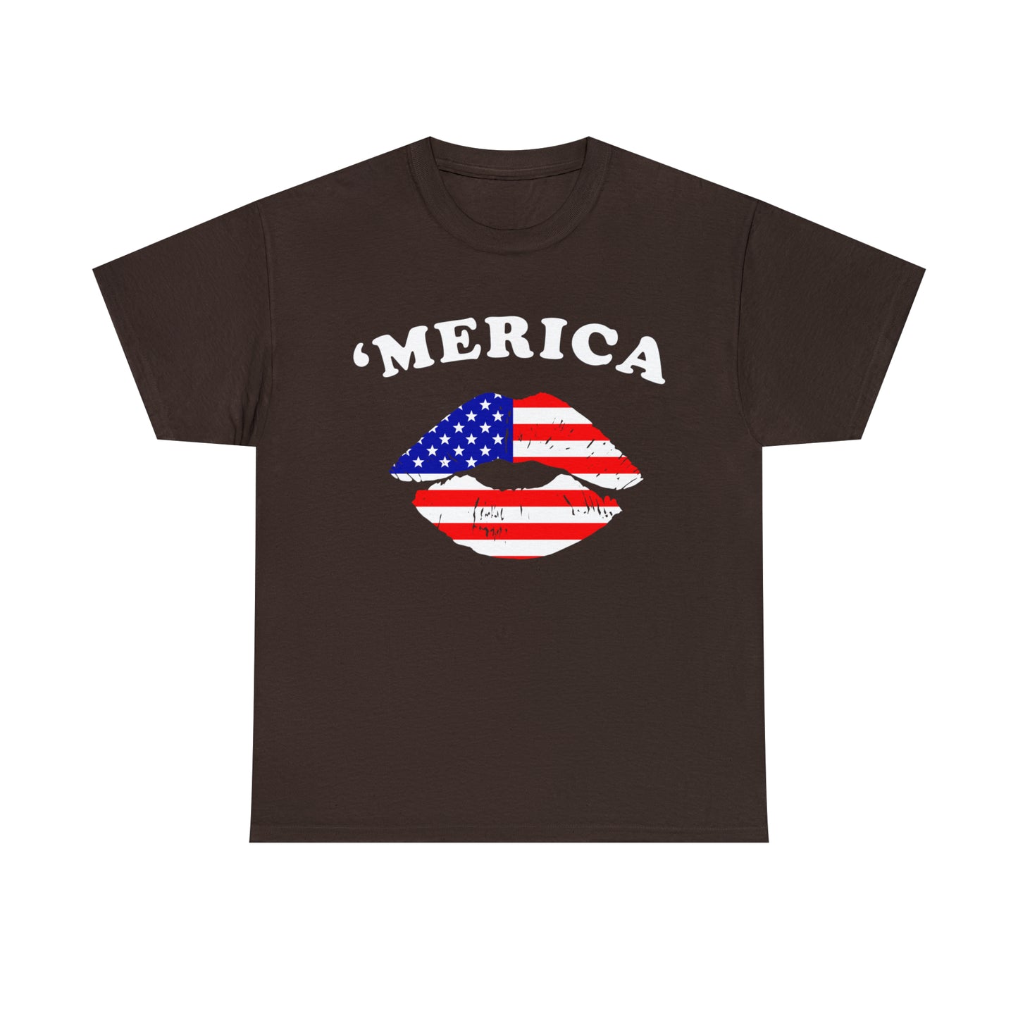 America 'Merica Flag Lips Unisex Heavy Cotton Tee