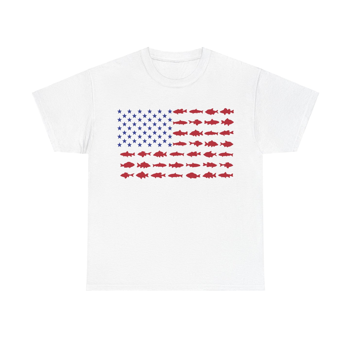 USA Flag with Fish Graphic Unisex Heavy Cotton Tee