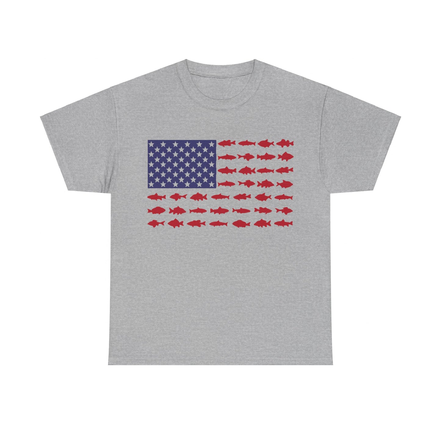 USA Flag with Fish Graphic Unisex Heavy Cotton Tee