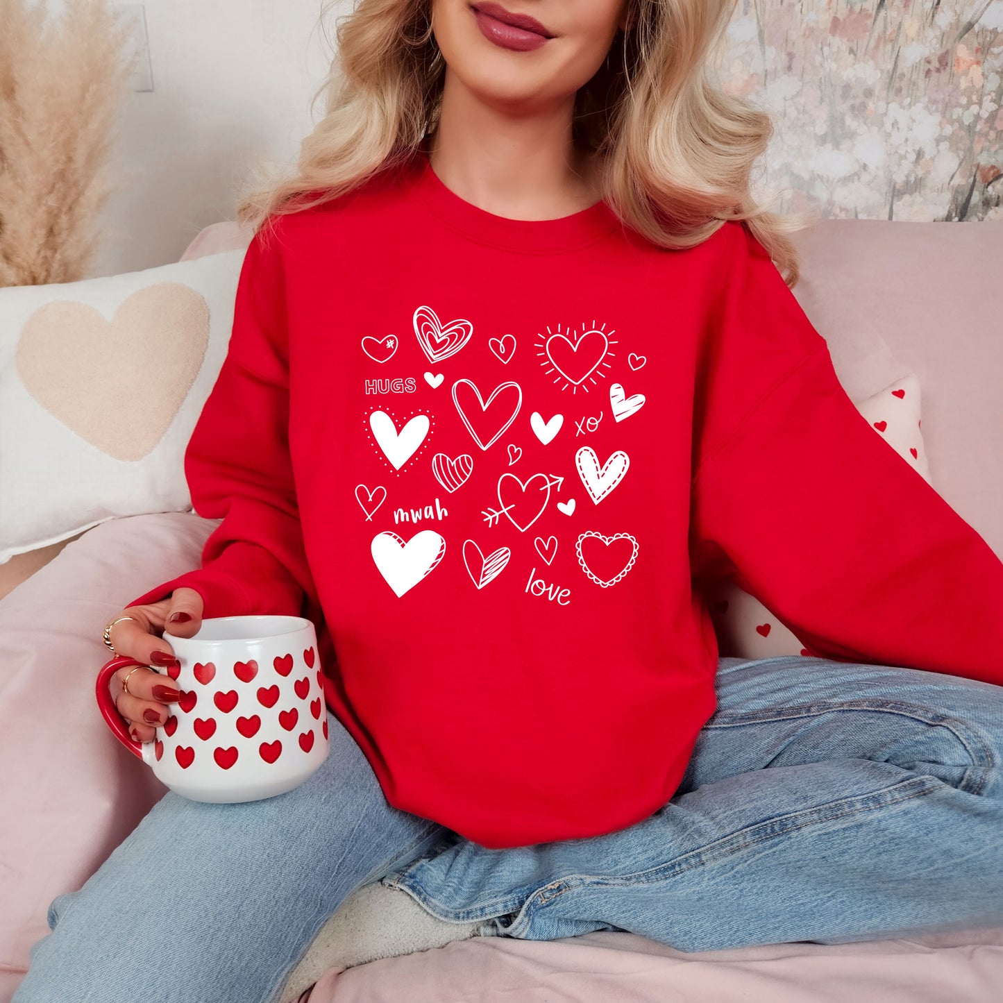 Love Hearts Valentines Day Sweatshirt, Valentine Shirts for women and girls, Valentines Day Gifts for Mom