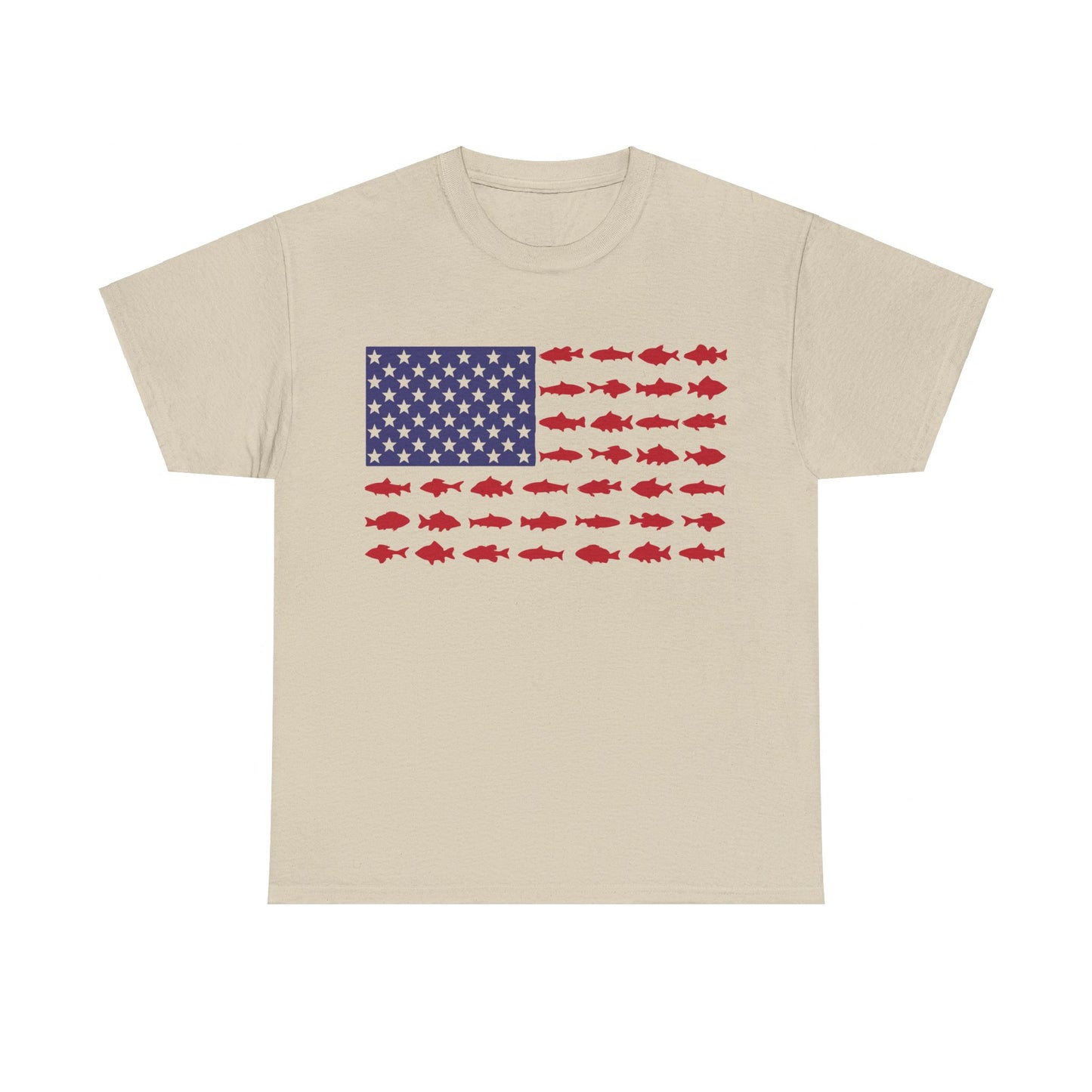 USA Flag with Fish Graphic Unisex Heavy Cotton Tee