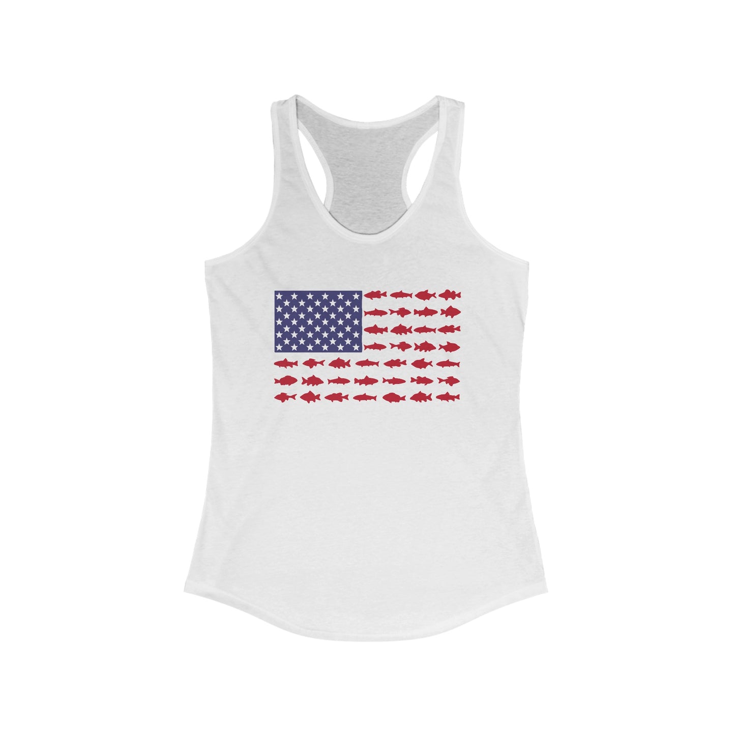 American Flag with Fish Stipes Women's Ideal Racerback Tank