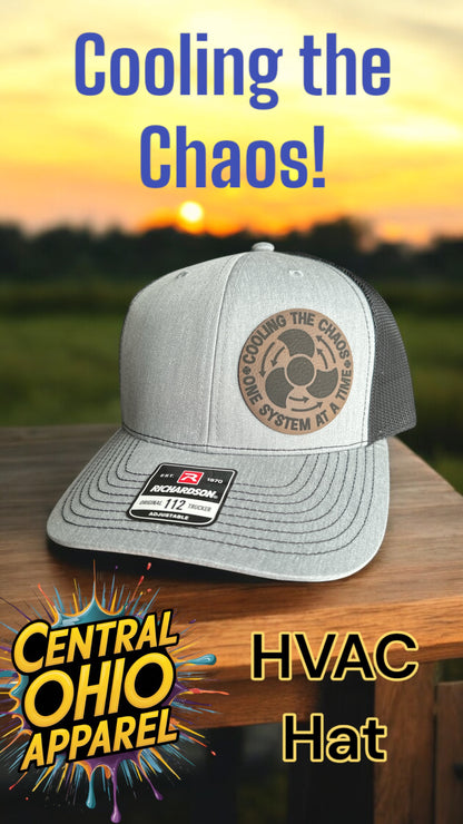 HVAC Cooling the Chaos Leatherette Patch Cap, Workin man, HVAC, Richardson 112, Richardson Hat, Dad Hat, Ohio Dad Hat