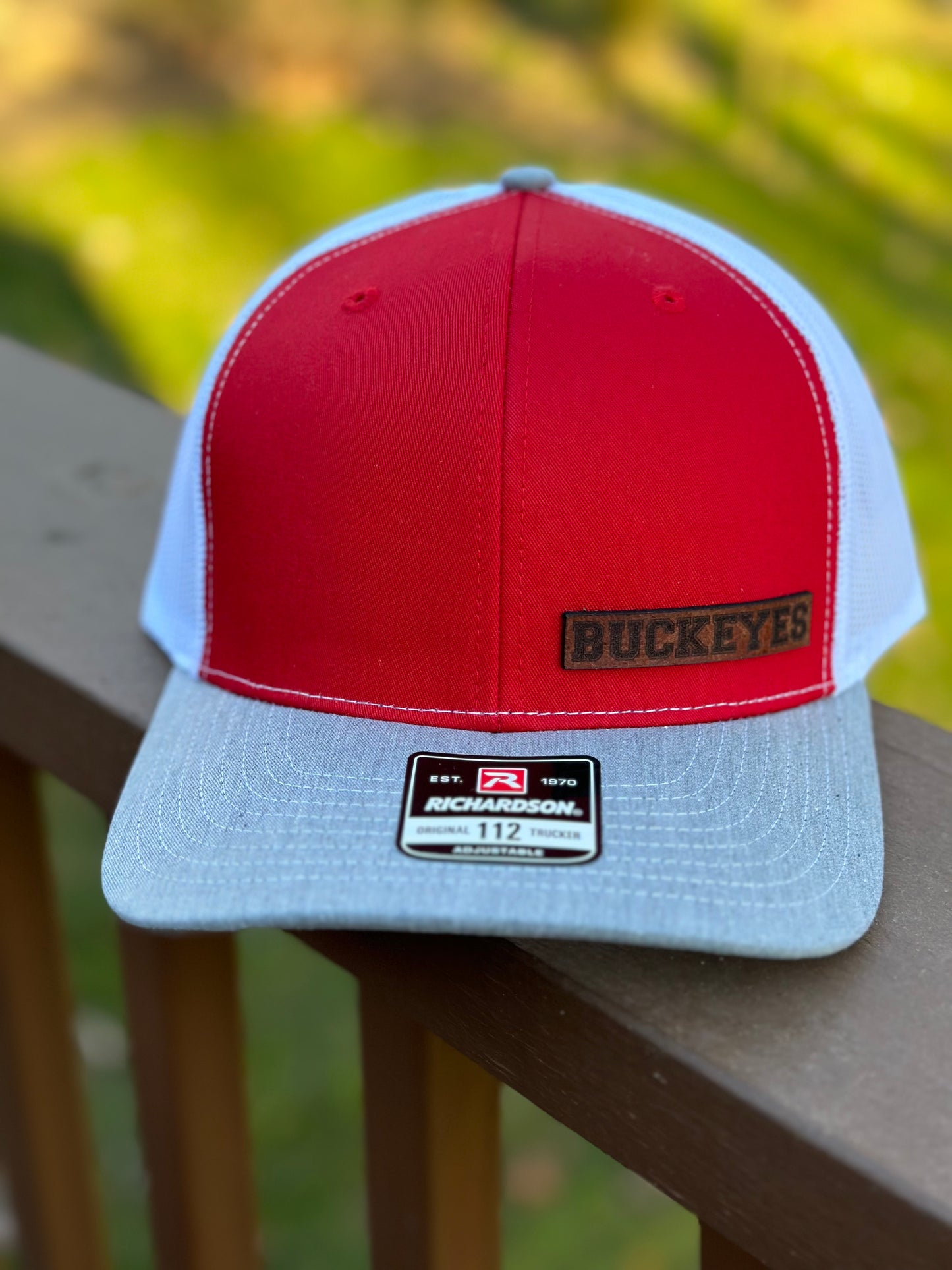 Ohio BUCKEYES Leather Patch Cap, Scarlet and Gray, Richardson 112, Richardson Hat, Ohio Hat, Ohio Dad Hat, Cap, Leather Richardson Hat 112,