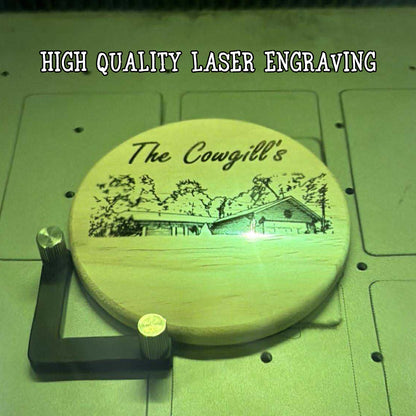 Custom Laser Engraved Coaster, 4" round, 4" square unfinished wood coasters