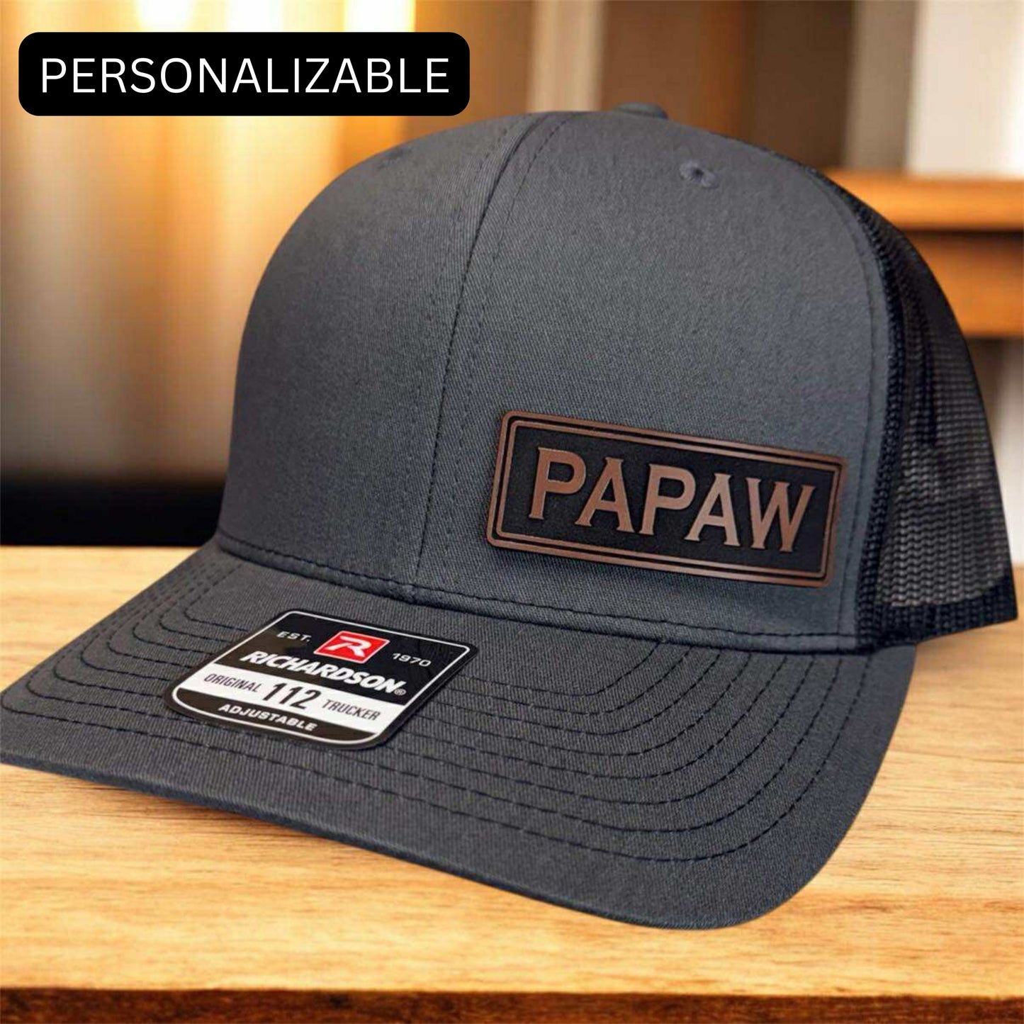 PAPAW Leather Patch Trucker Hat | Personalized Grandparent Name