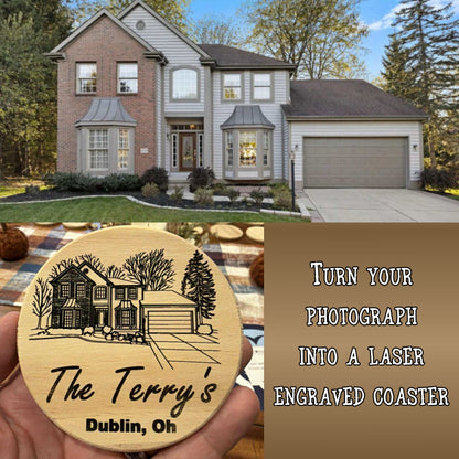 Custom Laser Engraved Coaster, 4" round, 4" square unfinished wood coasters