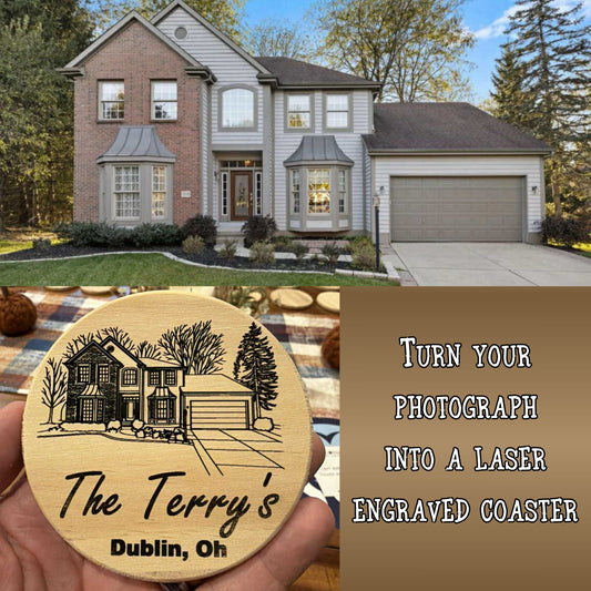 Custom Laser Engraved Coaster, 4" round, 4" square unfinished wood coasters