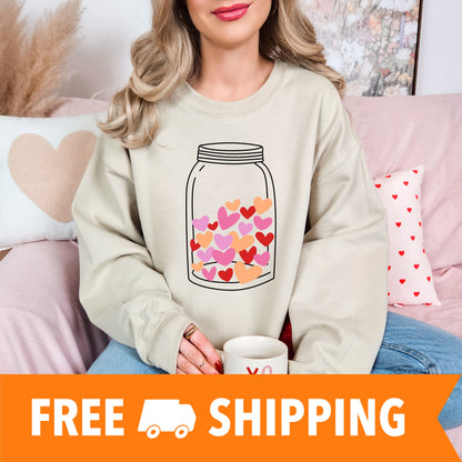 Mason Jar Hearts Valentines Day Sweatshirt, Valentine Shirts for women and girls, Valentines Day Gifts for Mom