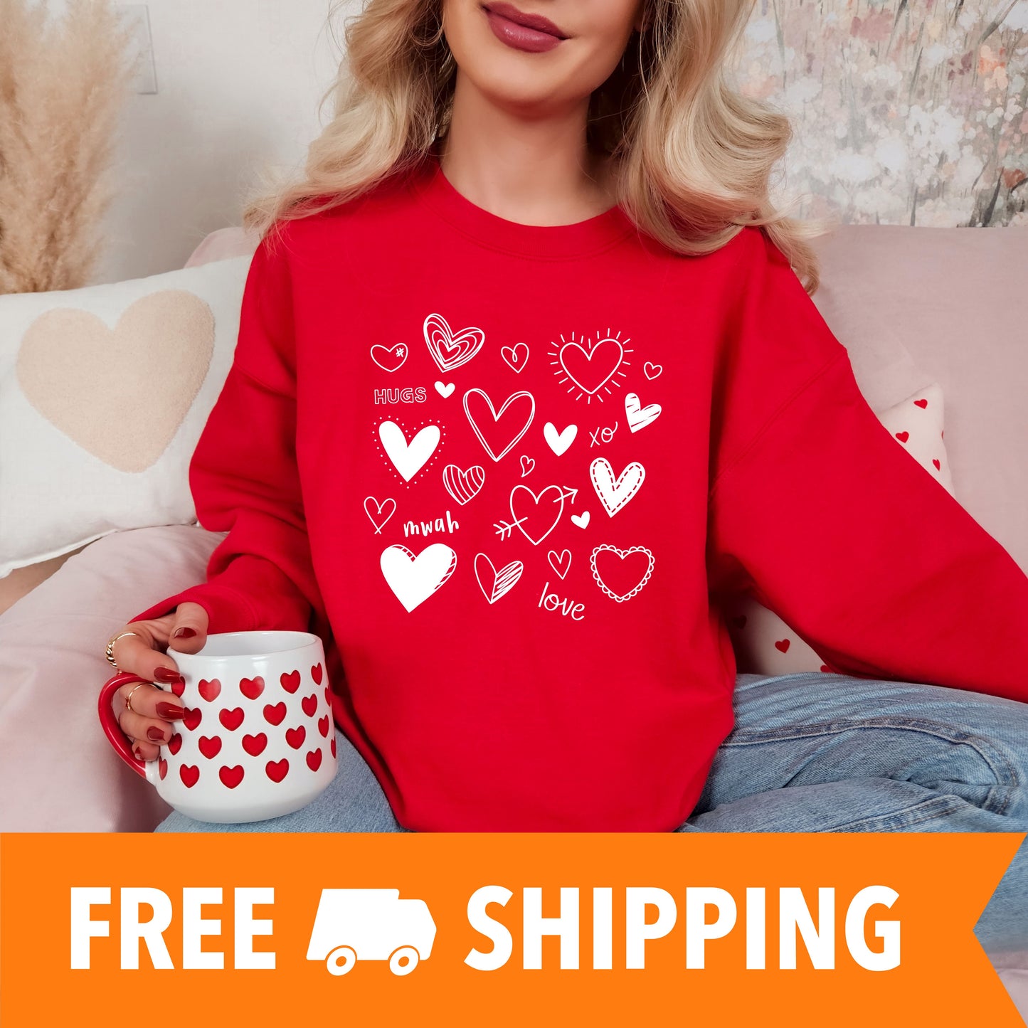 Love Hearts Valentines Day Sweatshirt, Valentine Shirts for women and girls, Valentines Day Gifts for Mom