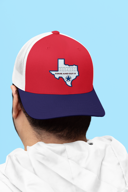 Texas Come And Cut It, Patriotic, Snapback, Richardson 112, Laser Engraved Acrylic (Red, White and Blue), Gift for him or her