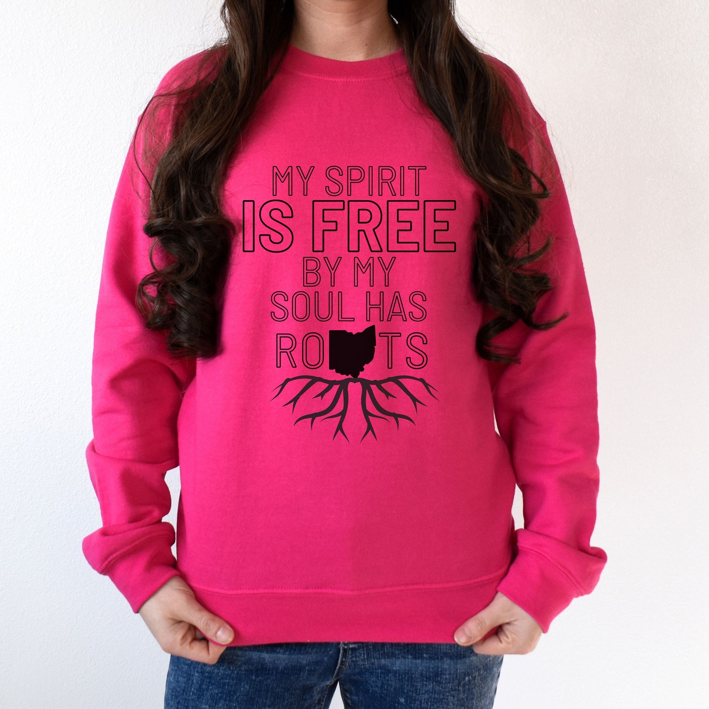 My Spirit Is Free But My Soul Has Roots Ohio Women&#39;s Crewneck Sweatshirt, Ohio Apparel, Buckeyes sweatshirt, OSU, OHIO STATE Sweatshirt