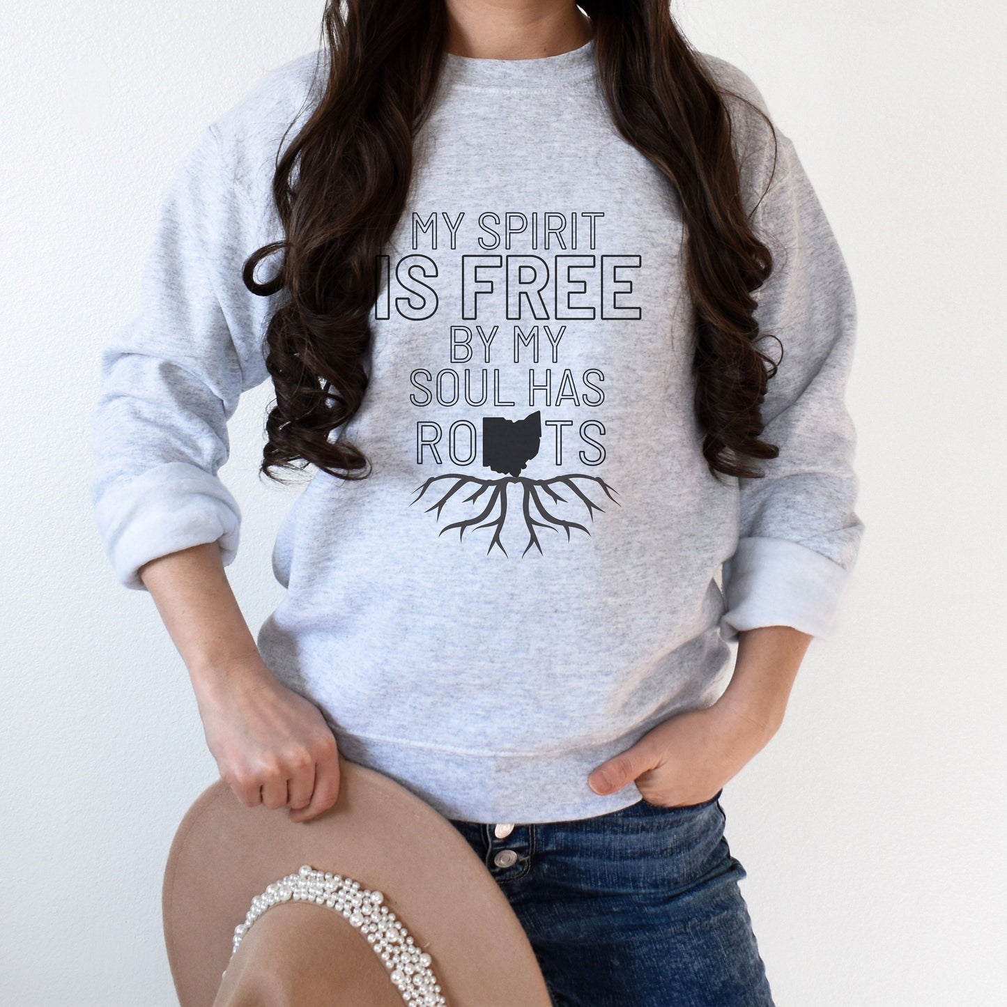 My Spirit Is Free But My Soul Has Roots Ohio Women&#39;s Crewneck Sweatshirt, Ohio Apparel, Buckeyes sweatshirt, OSU, OHIO STATE Sweatshirt