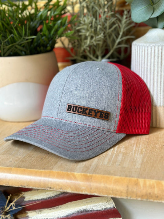 Ohio BUCKEYES Leather Patch Cap, Scarlet and Gray, Richardson 112, Richardson Hat, Ohio Hat, Ohio Dad Hat, Cap, Leather Richardson Hat 112,